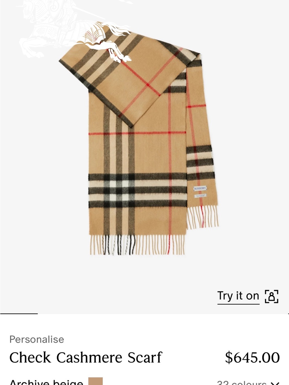 Burberry Beige and Black Check Cashmere Scarf with Red Accents